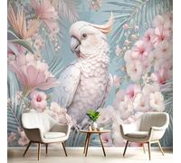 JEDTAKCT Papier Peint Panoramique Vert Pastel 150X105Cm - Revêtement Mural Pour Chambre Salon - Design Unique Décoration - Perroquet Élégant 3D - Floral Tropical - Motif Personnalisé Murale