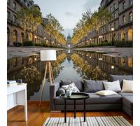 JEDTAKCT Papier Peint Panoramique Ville À L'Architecture Classique, Papier Peint Paysage Fluvial Jaune-Vert 250X175Cm, Tableaux Poster Photo Décoration Murale, Fond Tv Décoration Murale Salon Chambre