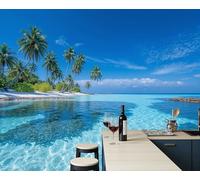 JEDTAKCT Papier Peint Plage Des Maldives, Papier Peint Panoramique Motif Paysage Tropical, Fresque Murale 450X315Cm, Décoration Image Murale Bleu Royal Pour Salon Chambre Bureau Tv Artistique