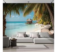 JEDTAKCT Papier Peint Plages Bordées Palmiers Paysage Des Maldives 450X315Cm Papier Peint Panoramique 3D Grandes Poster Revêtement Mural Photo Forêts Verdoyantes Pour Salon Chambre Décor Fond Tv