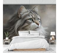 JEDTAKCT Papier Peint Portrait Mignon D'Un Chat Maine Coon, Papier Peint Panoramique Animal Réaliste Gris Pour Salon Chambre Bureau Couloir Arrière-Plan Tv, Décoration Murale 3D, 350X256Cm (L X H)