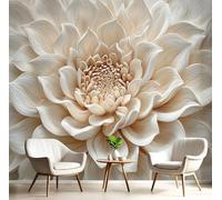 JEDTAKCT Papier Peint Sculpture En Bois De Dahlia 3D, Papier Peint Panoramique Motif Plante Moderne, Fresque Murale 200X140Cm, Décoration Image Murale Beige Pour Salon Chambre Bureau Tv Artistique