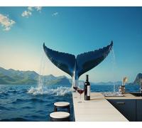 JEDTAKCT Papier Peint Vagues Queue De Baleine Paysage D'Animaux Marins 250X175Cm Papier Peint Panoramique 3D Grandes Poster Revêtement Mural Photo Bleu Royal Pour Salon Chambre Décor Fond Tv