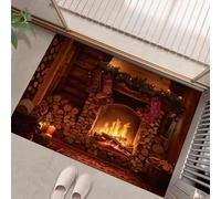 JEDTAKCT Petit Tapis D'Entrée Fin Lavable, 50X80Cm, Petit Tapis De Cuisine pour Entrée, Paillasson Intérieur Cheminée De Noël Architecture De Ferme pour Porte Salle De Bain Buanderie, Brun Rouille