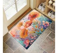 JEDTAKCT Petit Tapis D'Entrée Fin Lavable, 60X90Cm, Petit Tapis De Cuisine pour Entrée, Paillasson Intérieur Coquelicots Aquarelle Plantes De Rêve pour Porte Salle De Bain Buanderie, Corail Orange