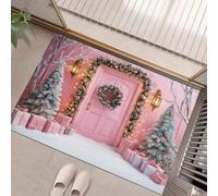 JEDTAKCT Petit Tapis D'Entrée Fin Lavable, 80X120Cm, Petit Tapis De Cuisine pour Entrée, Paillasson Intérieur Couronne De Noël Architecture Romantique pour Porte Salle De Bain Buanderie, Poudre Blush