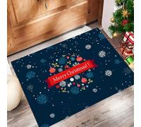 JEDTAKCT Petit Tapis D'Entrée Fin Lavable, 80X120Cm, Petit Tapis De Cuisine pour Entrée, Paillasson Intérieur Couronne De Noël Simple Pois Joyeux Noël pour Porte Salle De Bain Buanderie, Bleu Marine