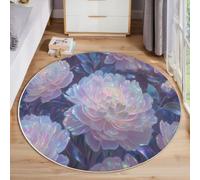 JEDTAKCT Rose Clair Tapis Salon Rond Pivoine Romantique 3D Plante De Rêve Intérieur Tapis De Chambre Rond, Lavable Antidérapant Moquette Ronds pour Salon Chambre Enfant Salle À Manger 100 Cm