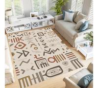 JEDTAKCT Tapis À Motif Géométrie Africaine De Salon Lavable en Machine Couleur Sable Antidérapant À Poils Courts Doux Chambre Durable Tapis De Bureau Cuisine Style Ethnique Rétro 200X300Cm
