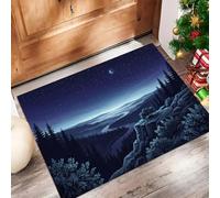 JEDTAKCT Tapis Absorbant Antidérapant Forêts Vallées Rivières pour Entrée | 40X60Cm, Paillasson Lavable Petit Doux Paysage De Ciel Étoilé Tranquille Bleu Foncé pour Cuisine, Salle De Bain, Décoration