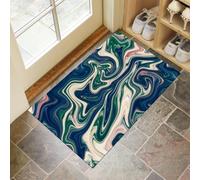 JEDTAKCT Tapis Absorbant Antidérapant Marbre Vortex Psychédélique pour Entrée | 60X90Cm, Paillasson Lavable Petit Doux Vagues Rayées Abstraites Bleu-Vert pour Cuisine, Salle De Bain, Décoration