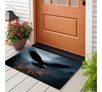 JEDTAKCT Tapis Absorbant Ciel Nocturne Corbeaux Village, Paillasson D'Entrée Sol Antidérapant Lavable avec Microfibres Douces Animal Gothique pour Chien Entrée Porte Et Couloir, Noir, 45X75Cm