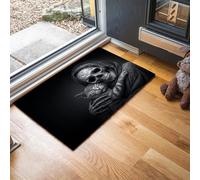 JEDTAKCT Tapis Absorbant Crâne Étreinte Chat, Paillasson D'Entrée Sol Antidérapant Lavable avec Microfibres Douces Portrait Moderne pour Chien Entrée Porte Et Couloir, Gris Anthracite, 50X80Cm