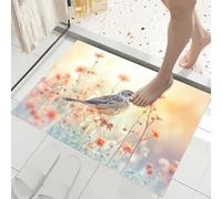 JEDTAKCT Tapis Absorbant Nature Oiseaux Fleurs Sauvages, Paillasson D'Entrée Sol Antidérapant Lavable avec Microfibres Douces Animaux du Printemps pour Chien Entrée Porte Et Couloir, Beige, 80X120Cm
