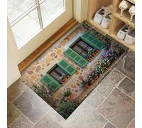 JEDTAKCT Tapis Architecture Traditionnelle 60X90Cm en Fausse Laine Brun pour Salle De Bain Cuisine, Petit Paillasson D'Entrée D'Intérieur, Plantes Rurales, Tapis De Sol Antidérapant Lavable