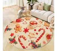 JEDTAKCT Tapis Beige 60 Cm, Tapis À Poils Courts Lavable Rond Antidérapant Doux Confortable, Biscuit Afternoon Tea Thème De Noël Moquette pour Salon Chambre Cuisine Et Chambre d'enfant