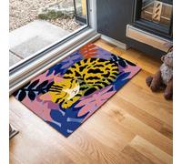 JEDTAKCT Tapis Chat Mignon Feuilles Bleu Poudré, 60X90Cm Tapis Animal De Dessin Animé Paillasson Piège Visuel Amusant Antidérapant Lavable Paillasson D'Entrée Intérieur Extérieur pour Salle Bain