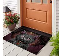 JEDTAKCT Tapis Chat Mystérieux, Paillasson Animal Gothique Bague Rouge Bordeaux Rectangulaire, Antidérapant Piège Visuel De Porte, Absorption Tapis Effet Optique pour Salle Bain Chambre 60X90Cm