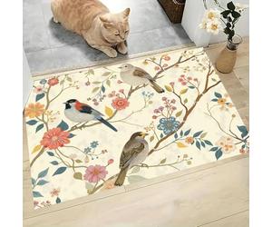 JEDTAKCT Tapis Chinois Oiseaux Fleurs, Paillasson Animaux Élégants Beige Rectangulaire, Antidérapant Piège Visuel De Porte, Absorption Tapis Effet Optique pour Salle Bain Chambre 40X60Cm