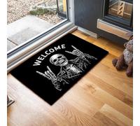 JEDTAKCT Tapis Crâne Geste Rock 40X60Cm en Fausse Laine Noir pour Salle De Bain Cuisine, Petit Paillasson D'Entrée D'Intérieur, Punk Fun, Tapis De Sol Antidérapant Lavable