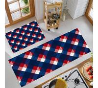 JEDTAKCT Tapis Cuisine Antiderapant Ntidérapant Lavable, Carreaux Diamantés, Tapis De Cuisine Anti-Fatigue Au Géométrie Américaine Bleu Foncé pour Couloir Salle À Manger Devant Evier Entrée Porte