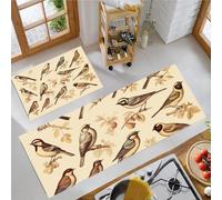 JEDTAKCT Tapis Cuisine Antiderapant Résistant Taches Crème, 2 Pièces Imprimés Oiseaux Vintage, Tapis De Cuisine Anti-Fatigue Lavable Encyclopédie Animale pour Couloir Couloir Salle Manger