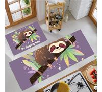 JEDTAKCT Tapis Cuisine Antiderapant Résistant Taches Violet, 2 Pièces Imprimés Paresseux De Dessin Animé, Tapis De Cuisine Anti-Fatigue Lavable Illustration Animale pour Couloir Couloir Salle Manger