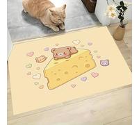 JEDTAKCT Tapis Cœur Ours Fromage, Paillasson Animaux Mignons Beige Rectangulaire, Antidérapant Piège Visuel De Porte, Absorption Tapis Effet Optique pour Salle Bain Chambre 60X90Cm