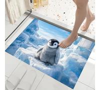 JEDTAKCT Tapis De Bain Antidérapant, Paillasson Moelleux en Microfibre, Tapis De Porte D'Entrée Animaux Polaires Mignons Manchots des Glaces, Paillasson Absorbant l'eau, Lavable, 90X150Cm, Bleu
