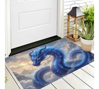 JEDTAKCT Tapis De Bain Antidérapant, Paillasson Moelleux en Microfibre, Tapis De Porte D'Entrée Dragon De Foudre Oriental Animal Fantastique, Paillasson Absorbant l'eau, Lavable, 50X80Cm, Bleu Royal