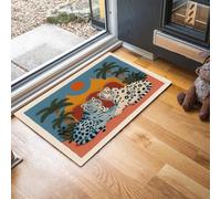 JEDTAKCT Tapis De Bain Antidérapant, Paillasson Moelleux en Microfibre, Tapis De Porte D'Entrée Exotique Tigre Architecture Illustration Animalière, Paillasson Absorbant l'eau, Lavable, 40X60Cm, Bleu