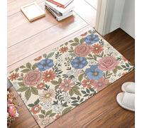 JEDTAKCT Tapis De Bain Antidérapant, Paillasson Moelleux en Microfibre, Tapis De Porte D'Entrée Fleurs Vintage Peintes À La Main Plantes Bohèmes, Paillasson Absorbant l'eau, Lavable, 80X120Cm, Beige