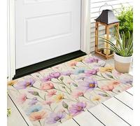 JEDTAKCT Tapis De Bain Antidérapant, Paillasson Moelleux en Microfibre, Tapis De Porte D'Entrée Fleurs Sauvages Vintage Plantes Romantiques, Paillasson Absorbant l'eau, Lavable, 45X75Cm, Beige