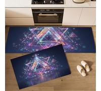 JEDTAKCT Tapis De Cuisine De Triangle Fantastique 3D 2 Pièces, Ensemble De Tapis De Cuisine Lavable Géométrie Punk, Paillasson Antidérapant Violet Foncé pour D'Entrée Salle De Bain, 50X80Cm+50X150Cm