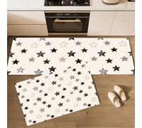 JEDTAKCT Tapis De Cuisine Lot De 2 Lavable Graffiti D'Étoile Mignonne | Paillasson Devant D'Évier Antidérapant Étoile Noire Simple, Absorbant Tapis De Sol pour Bureau, Crème, 50X80+50X180Cm