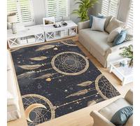 JEDTAKCT Tapis De Décoration Or Noir Attrape-Rêves Ciel Étoilé, 80X150Cm Tapis Moquette De Chambre À Poils Ras, Style Ethnique Rétro Paillasson Intérieur - pour Chambre À Coucher De Salon