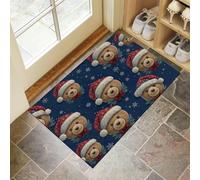 JEDTAKCT Tapis De Intérieur 40X60Cm - Paillasson D'Intérieur Antidérapant Lavable - Paillasson De Qualité Ours en Peluche De Noël Flocon De Neige Rétro Bleu Marine pour Entrée Porte Avant Et Arrière