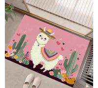 JEDTAKCT Tapis De Porte 80X120Cm, Alpaga Mexicain Paillasson Interieur Antidérapant, Paillasson Entrée Lavable, Cactus Mignon Tapis D'Entrée Intérieur Absorbant Et Durable, Rose Foncé
