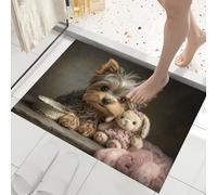 JEDTAKCT Tapis D'Entrée D'Intérieur, Tapis Douce Lavable Antidérapant Yorkshire Terrier Vintage Peluche Marron 60X90Cm, Imprimé Animal Mignon, Paillasson Fin Absorbant pour Cuisine Entrée Chambre