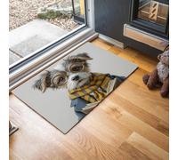 JEDTAKCT Tapis Écharpe Lunettes Chiot, Paillasson Animaux Mignons Gris Clair Rectangulaire, Antidérapant Piège Visuel De Porte, Absorption Tapis Effet Optique pour Salle Bain Chambre 60X90Cm