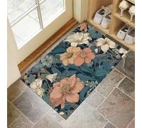 JEDTAKCT Tapis Entree Interieur 40X60Cm Fleurs Vintage, Paillasson Interieur Entree Plantes Art Nouveau, Tapis De Sol Absorbant Lavable Antidérapant, Paillasson Fin pour Couloir, Sarcelle