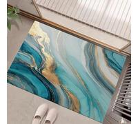 JEDTAKCT Tapis Entree Interieur 40X60Cm Tapis Vagues en Feuille d'or Turquoise De Décoration Cuisine Lavable Descente De Lit Marbre Abstrait Poil Ras Antidérapant Paillassons pour Entrée
