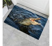 JEDTAKCT Tapis Entree Interieur 45X75Cm, Paillasson Interieur Lac Aux Crocodiles Féroces, Tapis De Sol Absorbant Lavable Antidérapant Animaux Sauvages, Paillasson Entrée Fin pour Couloir, Bleu Foncé