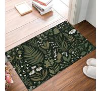 JEDTAKCT Tapis Entree Interieur 50X80Cm, Paillasson Interieur Motifs Floraux Vintage, Tapis De Sol Absorbant Lavable Antidérapant Fougères Rustiques, Paillasson Entrée Fin pour Couloir, Noir Vert