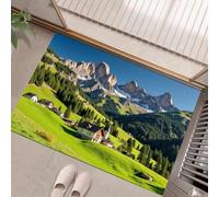 JEDTAKCT Tapis Entree Interieur 50X80Cm Village De Montagne, Paillasson Interieur Entree Paysage Forestier, Tapis De Sol Absorbant Lavable Antidérapant, Paillasson Fin pour Couloir, Vert Émeraude