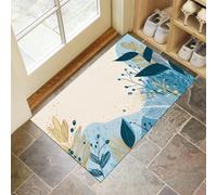 JEDTAKCT Tapis Entree Interieur 80X120Cm Plantes Abstraites, Paillasson Interieur Entree Graffiti Bohème, Tapis De Sol Absorbant Lavable Antidérapant, Paillasson Fin pour Couloir, Bleu Royal