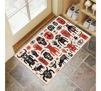JEDTAKCT Tapis Entree Interieur Masque Totem Tribal 60X90Cm Antidérapant | Paillasson Graffiti Géométrique Primitif Beige Lavable, Tapis De Porte Doux pour Couloir Cuisine Descente De Lit