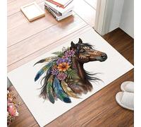 JEDTAKCT Tapis Entree Interieur Paillasson 40X60Cm Totem Animal Ethnique, Tapis Cuisine Devant Evier Antidérapant Lavable Paillasson Motif Floral Rétro Cheval pour Entrée Couloir, Cuisine, Blanc