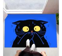 JEDTAKCT Tapis Entree Interieur Paillasson 45X75Cm Chat Tremblant Drôle, Tapis Cuisine Devant Evier Antidérapant Lavable Paillasson Animaux Extraordinaires pour Entrée Couloir, Cuisine, Bleu Royal