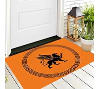 JEDTAKCT Tapis Entree Interieur Paillasson 60X90Cm Badge Griffon Grec, Tapis Cuisine Devant Evier Antidérapant Lavable Paillasson Rétro Nordique pour Entrée Couloir, Cuisine, Orange